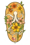 snowdrop, rose, marigold, octopus tentacles tattoo design idea