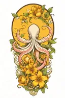 snowdrop, rose, marigold, octopus tentacles tattoo design idea