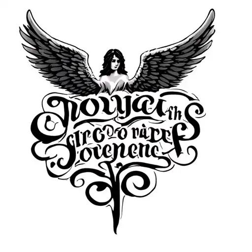wing ridden angel words tattoo design idea