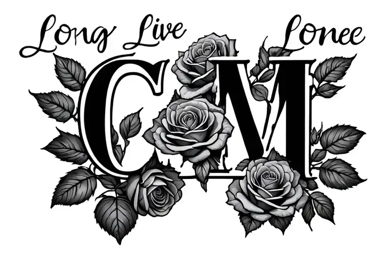 "Long Live CAM" roses growing tattoo design idea