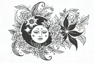 minimal sun moon and stars with leaves and floral connecting them, long and skinny for wrist tattoo design idea