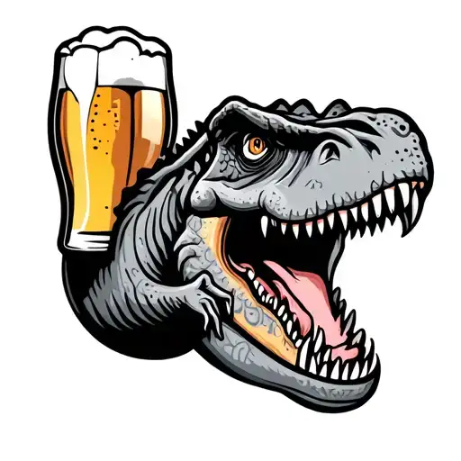 Cartoon Trex with Beer tattoo design idea