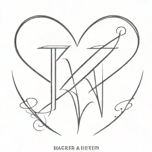 love heart letter "K" tattoo design idea