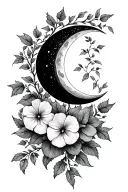 sweet pea flower ivy vines moon phases tattoo design idea
