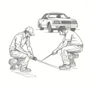 Father and son working on car tattoo design idea