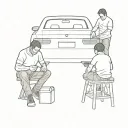 Father and son working on car tattoo design idea