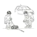 Father and son working on car tattoo design idea