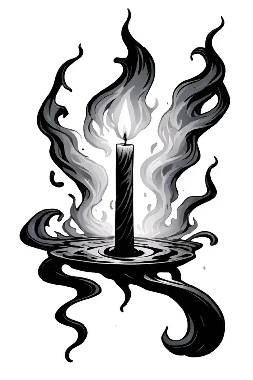 rwalistic simple candle with a flowing ghost spirit appearing from the flame tattoo design idea