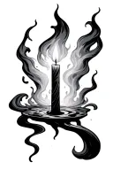 rwalistic simple candle with a flowing ghost spirit appearing from the flame tattoo design idea