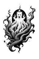 rwalistic simple candle with a flowing ghost spirit appearing from the flame tattoo design idea