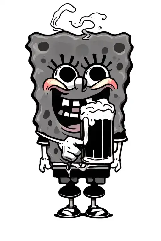 spongebob drinking beer and smoking weed tattoo design idea