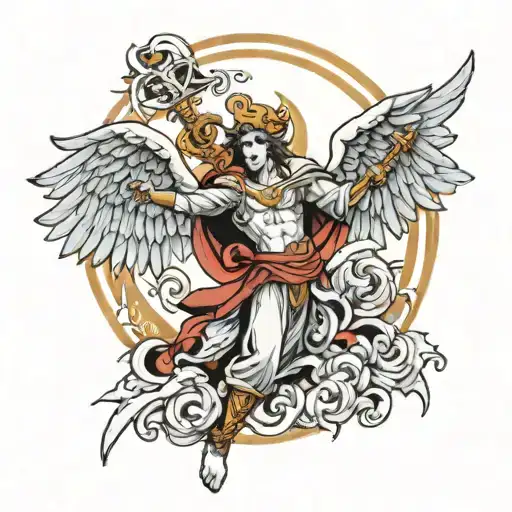 arc angel gabriel fighting tattoo design idea