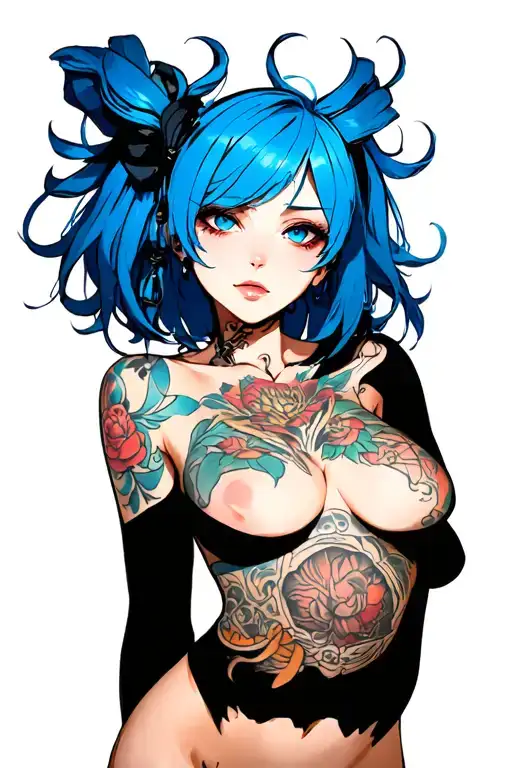 hentail, nude, bdsm, sexy front position, simple body, blue hair tattoo design idea