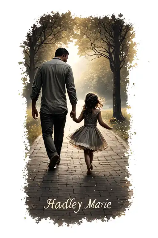 "Hadley Marie " DADDY DAUGHTER WALKING TOGETHER tattoo design idea