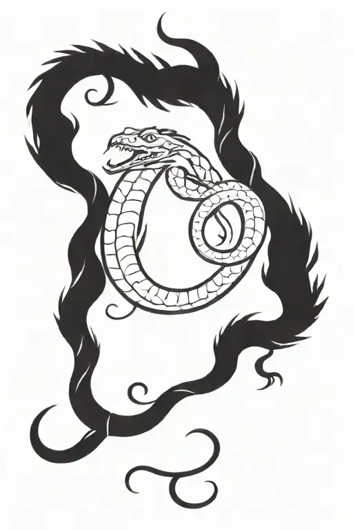 Two serpents intertwined like the staff of Hermes, but one serpent is an Asian dragon and the other is Jörmungandr tattoo design idea