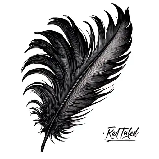 red tailed black cockatoo feather simple lines with small colour tattoo design idea