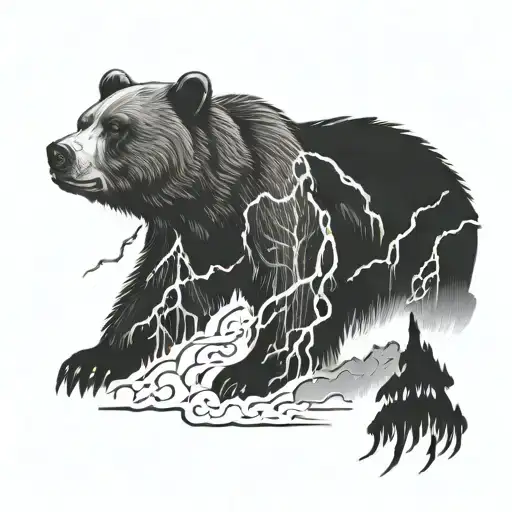 bear and lightning storm tattoo design idea