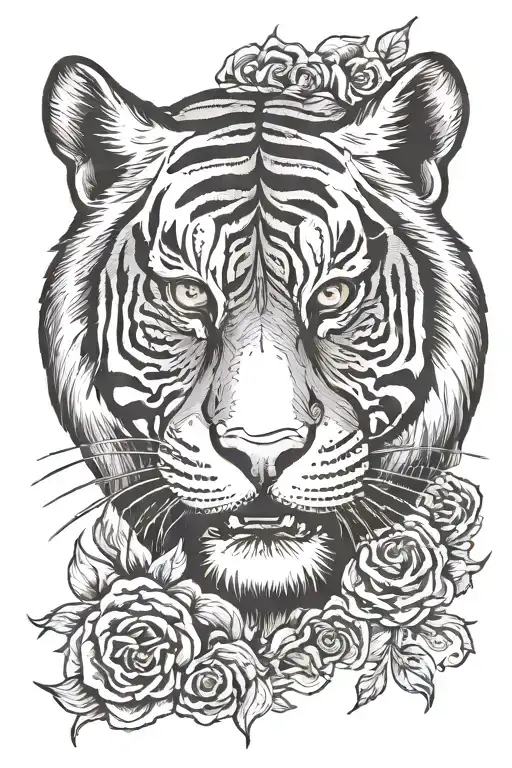 Tiger face with skull in mouth tattoo design idea