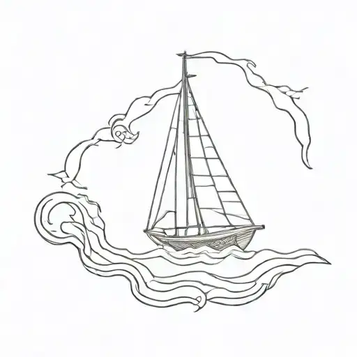 Sail boat on water with message "Life's a boat boy, it all comes in waves" tattoo design idea