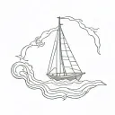 Sail boat on water with message "Life's a boat boy, it all comes in waves" tattoo design idea