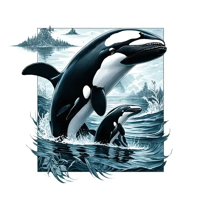 orca whale line work tattoo inspired for matching mother and son tattoo tattoo design idea