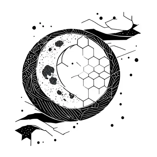 minimalistic moon builded with hexagons tattoo design idea