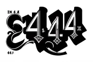 444" in a clean, minimal serif or script font, sized subtly to fit behind or below the ear area, extending slightly alon tattoo design idea