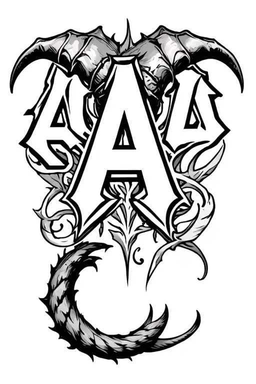 acdc writing with devil horn above the letter a and a devil tail below the second letter c tattoo design idea