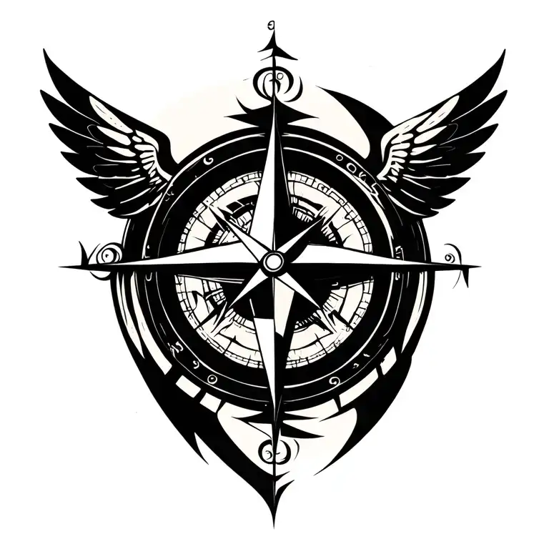 Compass covered with wings tattoo design idea