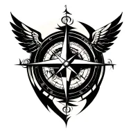 Compass covered with wings tattoo design idea