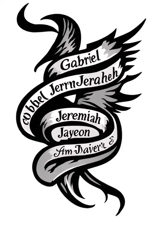 A symbolic tattoo design representing brotherhood and unity, with the names Gabriel, Jeremiah, Jayceon, and Javier woven into the imagery tattoo design idea