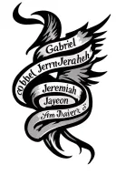 A symbolic tattoo design representing brotherhood and unity, with the names Gabriel, Jeremiah, Jayceon, and Javier woven into the imagery tattoo design idea