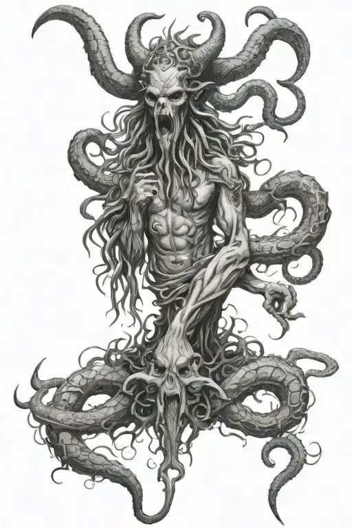 baphomet Medusa and Cthulhu in black grey tattoo tattoo design idea