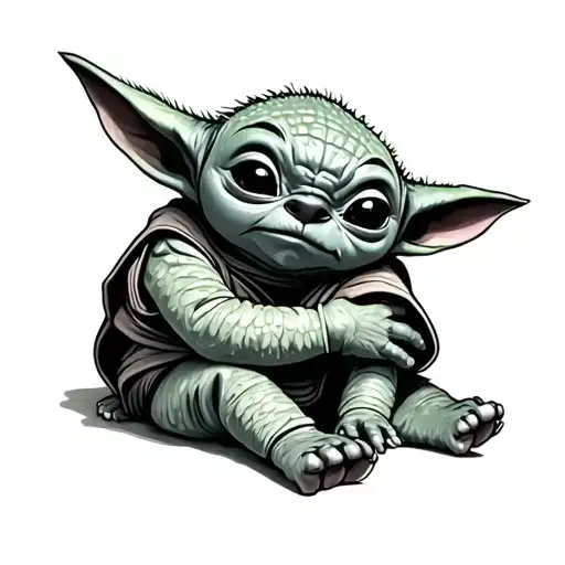 baby yoda hugging stitch pattern tattoo design idea