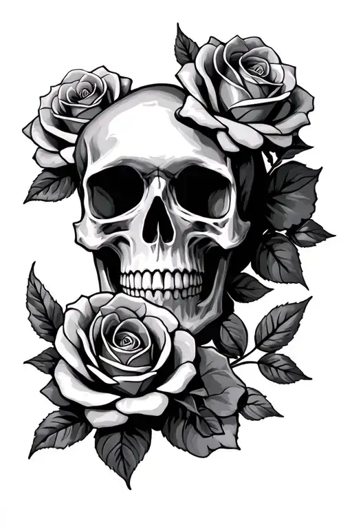 skull and roses simple tattoo design idea