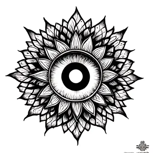 White ink tattoo on blackout chest. Central mandala with all-seeing eye, symmetrical geometric patterns, radiating lines tattoo design idea