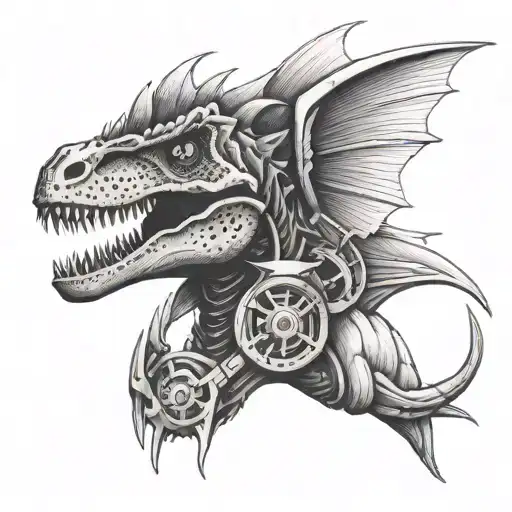 just trex head with phoneix metalic wings and tail bone related orhopedic surgeon tattoo design idea