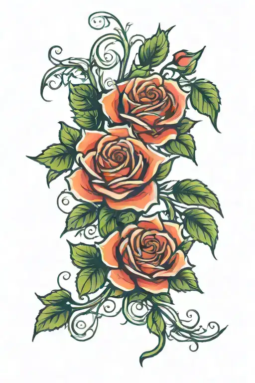 vines growing into three roses tattoo design idea