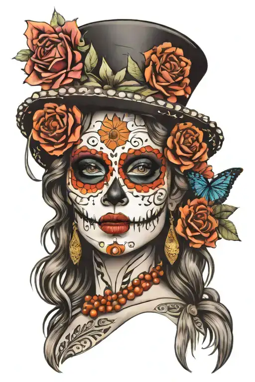 the catrina mexican woman tattoo design idea