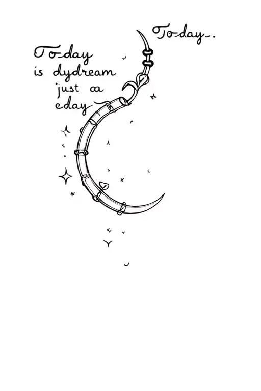 "Today is just a daydream" half moon tambourine floating tattoo design idea