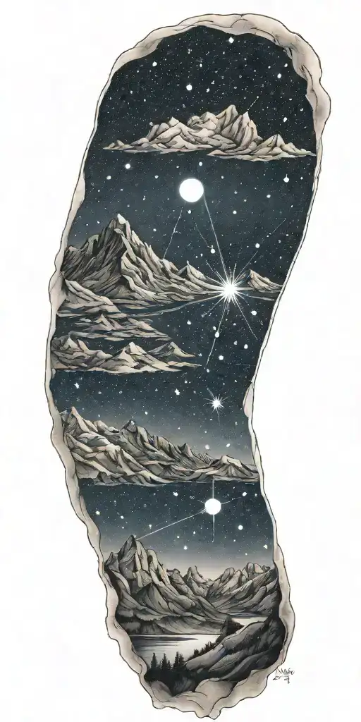 aquarius constellation with mountains tattoo design idea