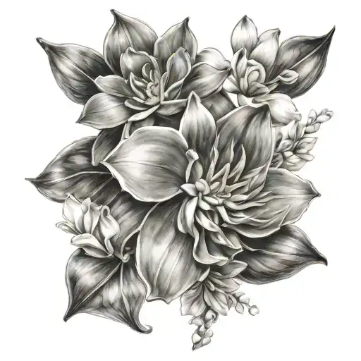 succulent and orchid tattoo design idea