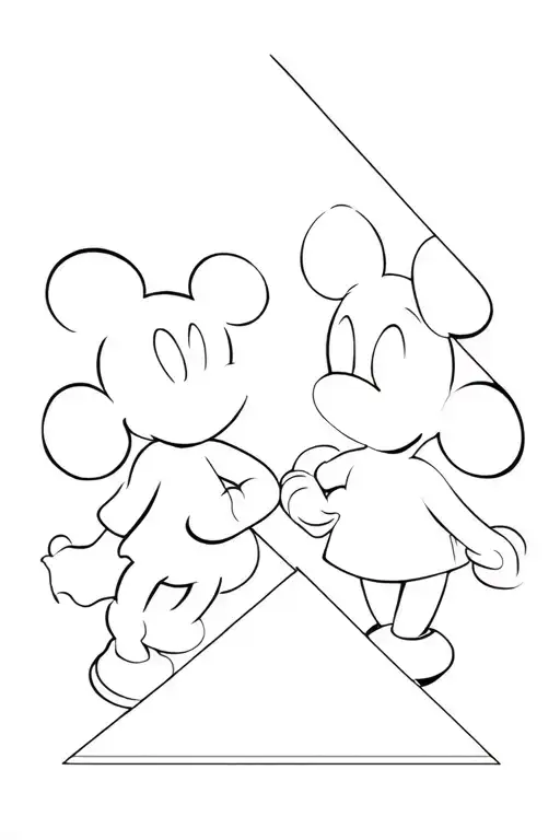 Three minimalist Mickey and Minnie silhouettes arranged in a triangular shape, clearly separated tattoo design idea