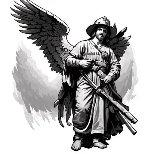 Archangel Gabriel holding halligan fallen firefighter tattoo design idea