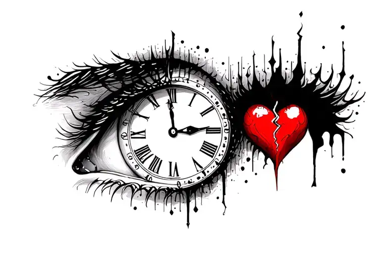 The clock in the left eye and a broken heart in the right eye. tattoo design idea