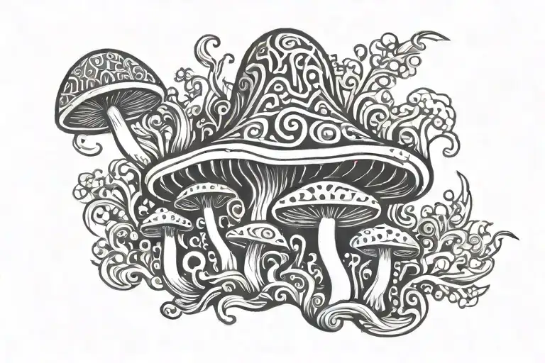 trippy mushroom smoking tattoo design idea