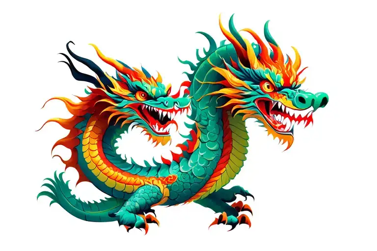 Chinese dragon with ninja warrior tattoo design idea