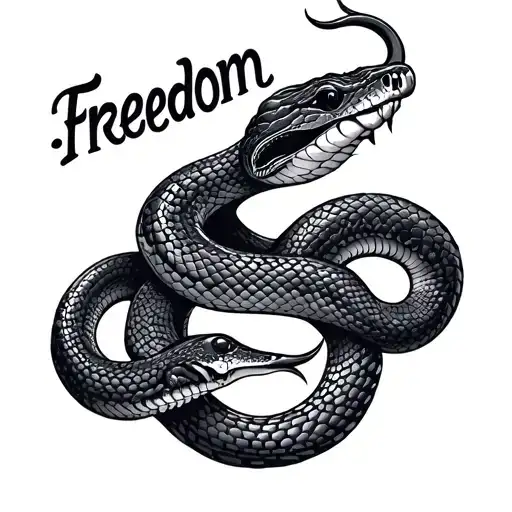 snake going vertical with the text "freedom" tattoo design idea