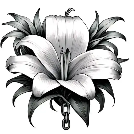 small lily transforming into chain links tattoo design idea