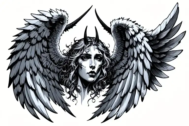 black and grey angel and devil wings tattoo design idea